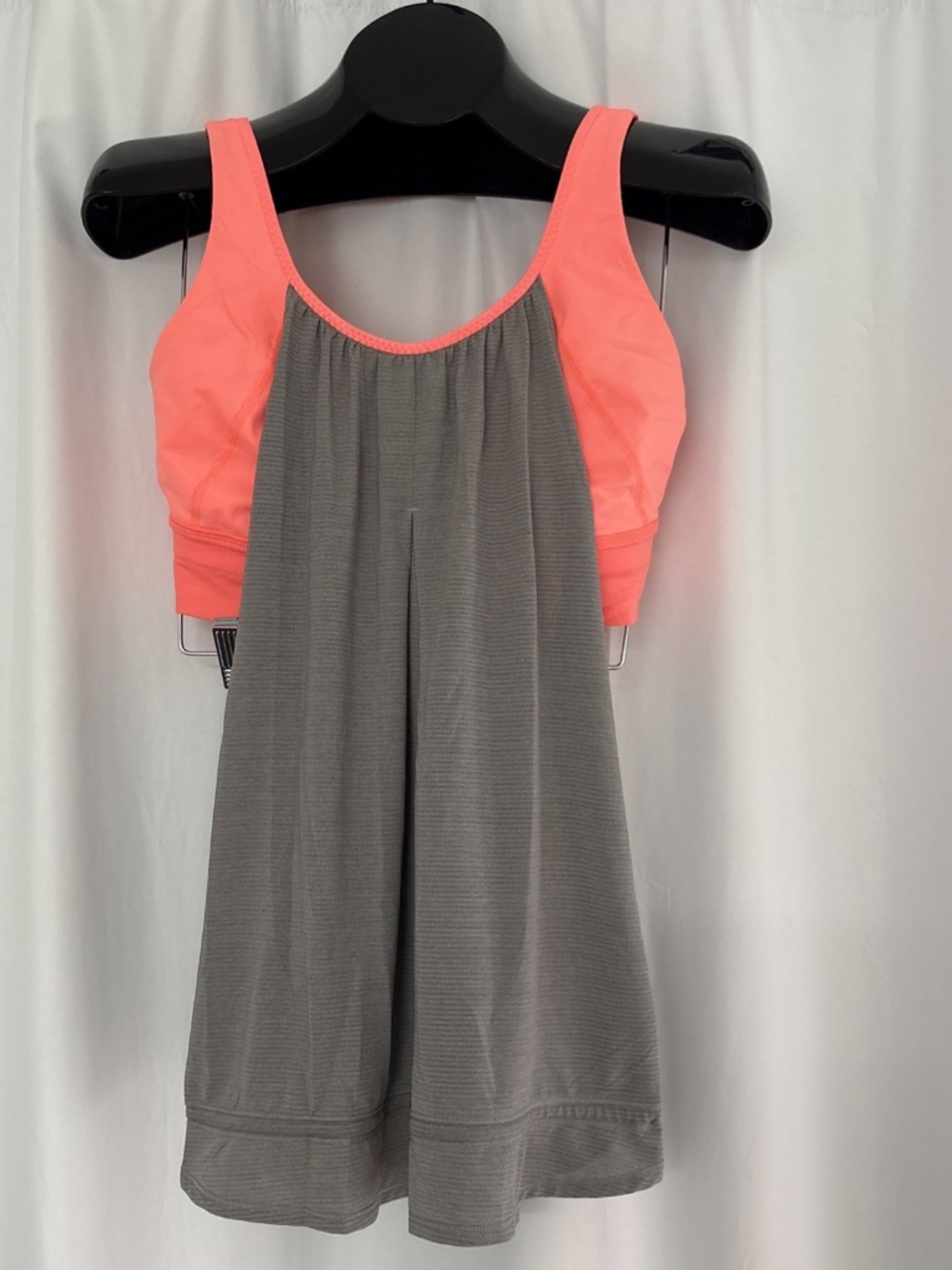 LULULEMON Size 10 Orange Gray Tank Top Built in Bra Cinch Drawstring Waist Yoga